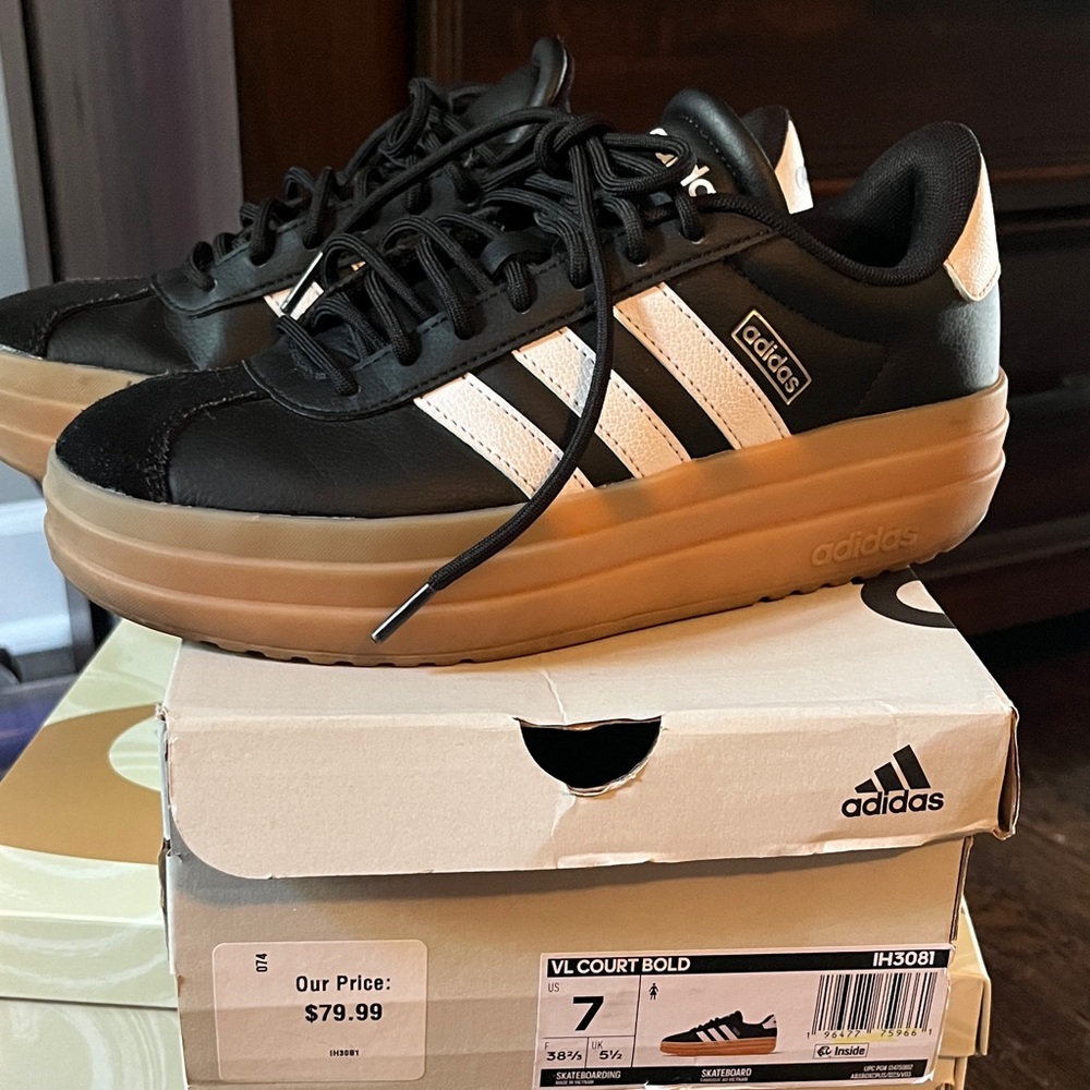 Adidas Black and Cream Court Bold Sneakers